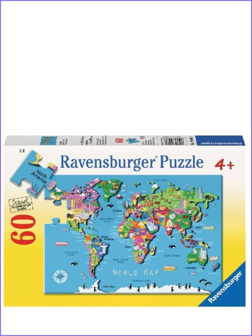 Ravensburger-60 Piece Kids Puzzle - World Map with Animals New sealed For Age 4+